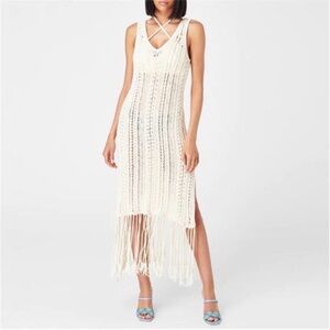 Jonathan Simkhai Kamilah Crochet Fringe Dress Ivory Cotton Small NWT
